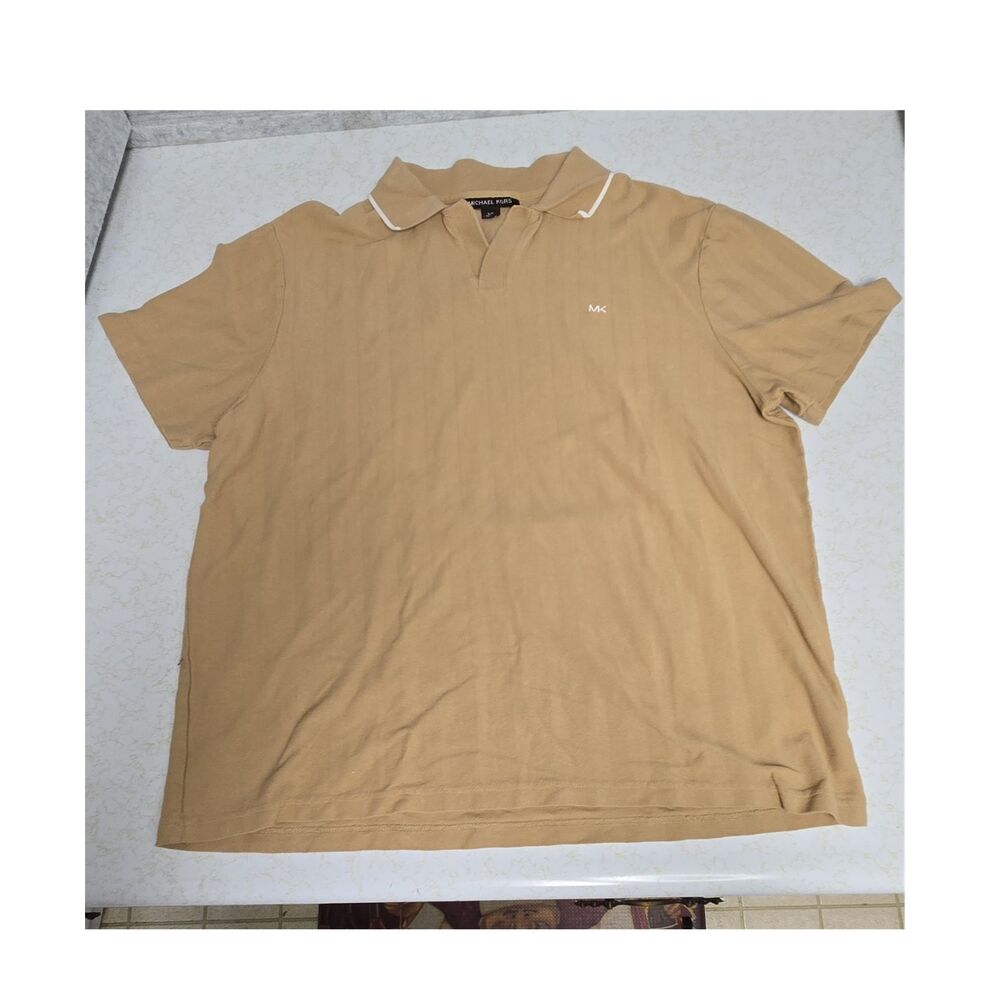 Michael Kors Men's Beige Polo Shirt L Short Sleeve Collared Button Logo